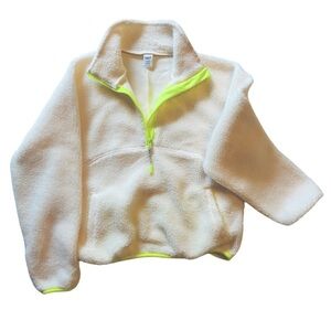 Kids Fleece Pullover - Cream and Neon Green